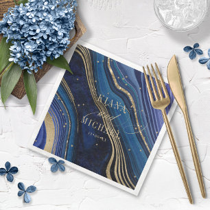 Abstract Agate Wedding Midnight ID827 Paper Dinner Napkins