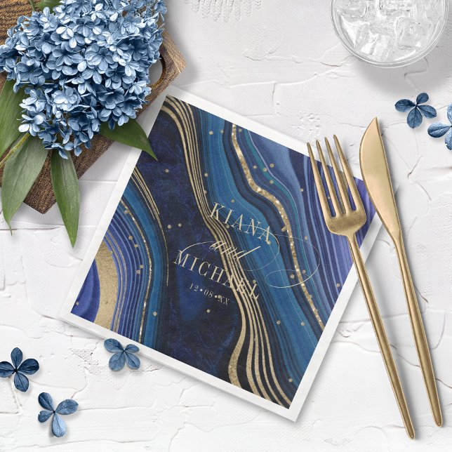 Abstract Agate Wedding Midnight ID827 Paper Dinner Napkins (Creator Uploaded)