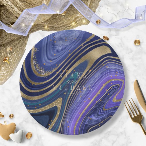 Abstract Agate Wedding Midnight ID827 Paper Plates