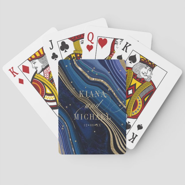 Abstract Agate Wedding Midnight ID827 Poker Cards (Back)