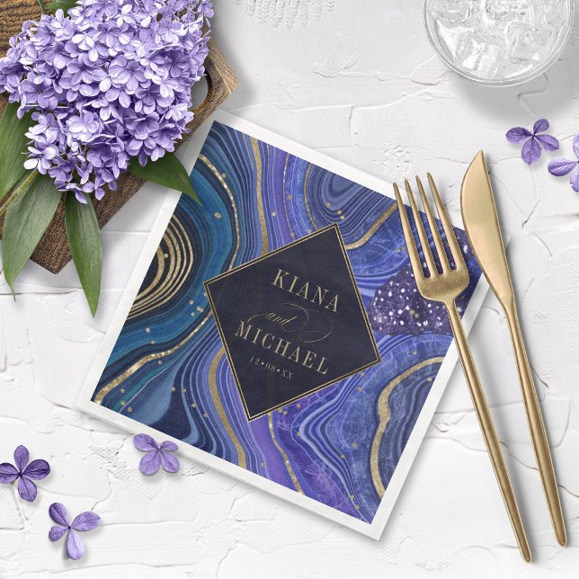 Abstract Agate Wedding Midnight v2 ID827 Paper Dinner Napkins (Creator Uploaded)