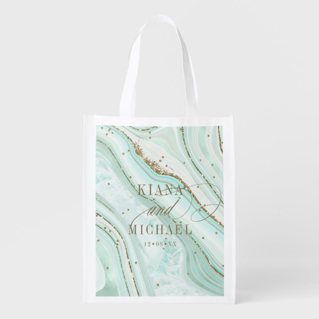 Abstract Agate Wedding Mint ID827 Grocery Bag (Front)