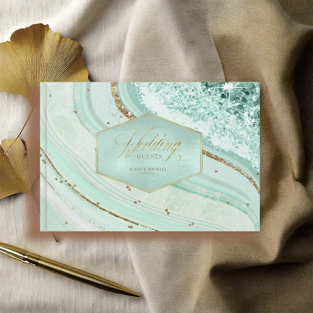 Abstract Agate Wedding Mint ID827 Guest Book (Creator Uploaded)