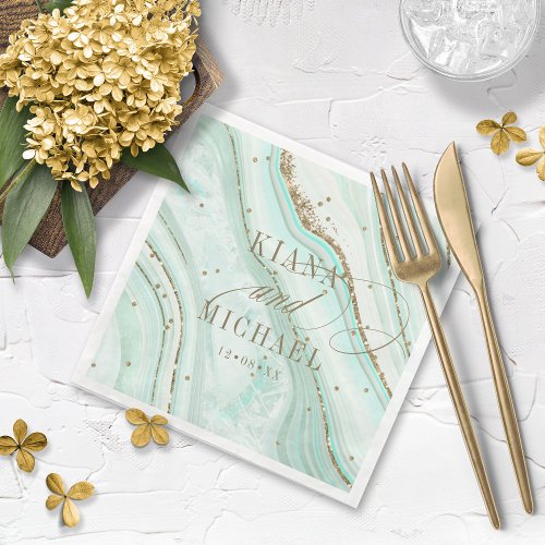 Abstract Agate Wedding Mint ID827  Paper Dinner Napkins