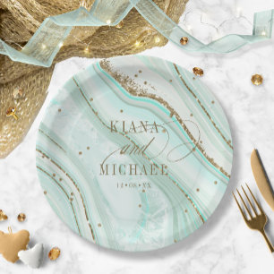 Abstract Agate Wedding Mint ID827 Paper Plates