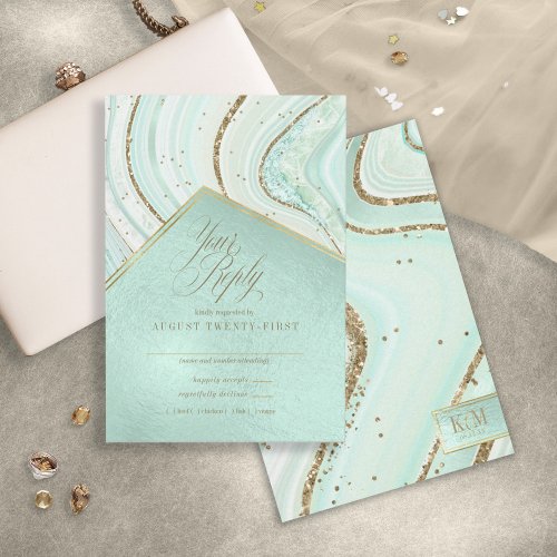 Abstract Agate Wedding Mint ID827 RSVP Card