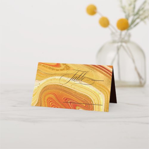 Abstract Agate Wedding Table Hot Orange ID827 Place Card