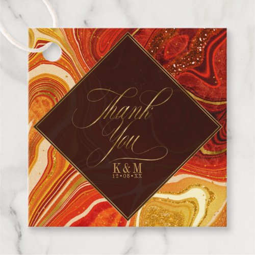 Abstract Agate Wedding Thank You Hot Orange ID827 Favor Tags