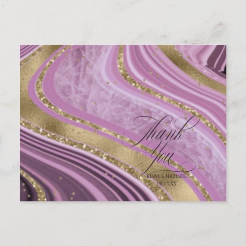 Abstract Agate Wedding Thank You Mauve ID827 Announcement Postcard