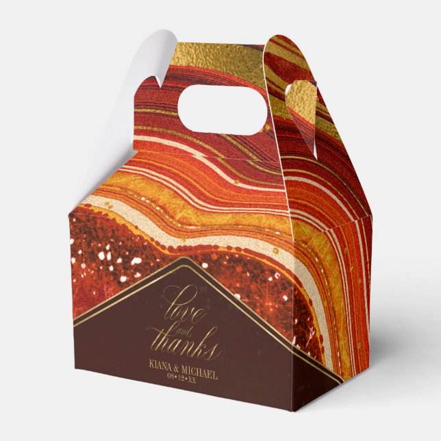 Abstract Agate Wedding Thanks Hot Orange ID827 Favor Boxes (Front Side)
