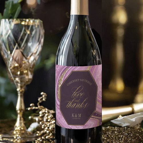 Abstract Agate Wedding Thanks Mauve ID827 Wine Label