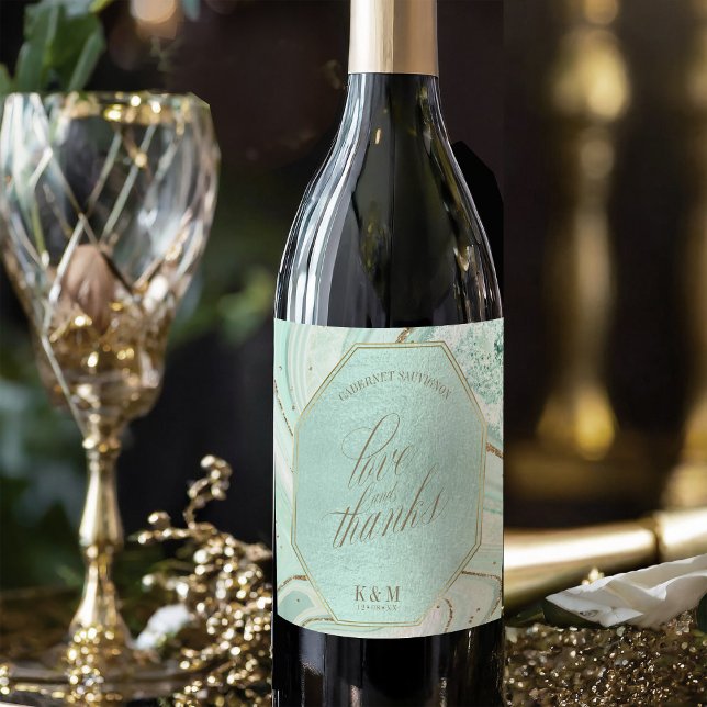 Abstract Agate Wedding Thanks V1 Mint ID827 Wine Label (Creator Uploaded)
