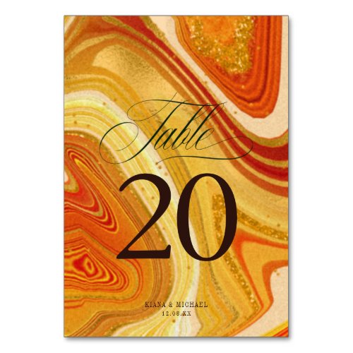 Abstract Agate Wedding V2 Hot Orange ID827 Table Number