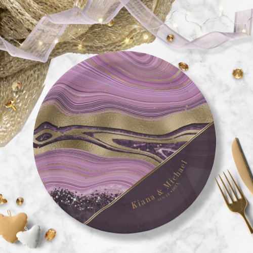 Abstract Agate Wedding V2 Mauve ID827 Paper Plates