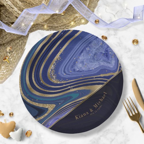 Abstract Agate Wedding V2 Midnight ID827 Paper Plates