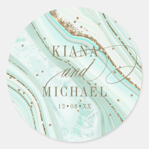 Abstract Agate Wedding V2 Mint ID827 Classic Round Sticker