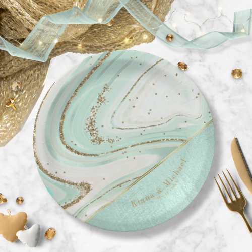 Abstract Agate Wedding V2 Mint ID827 Paper Plates