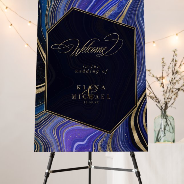 Abstract Agate Wedding Welcome Midnight ID827 Foam Board (In Situ (Stand))