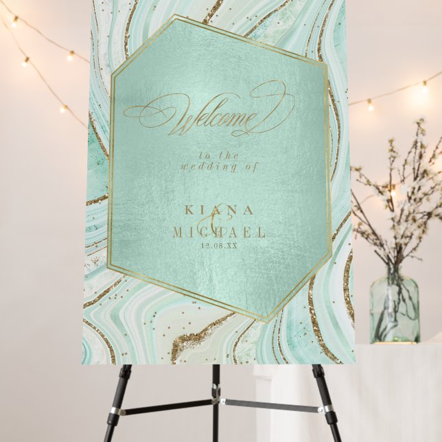 Abstract Agate Wedding Welcome Mint ID827 Foam Board (In Situ (Stand))