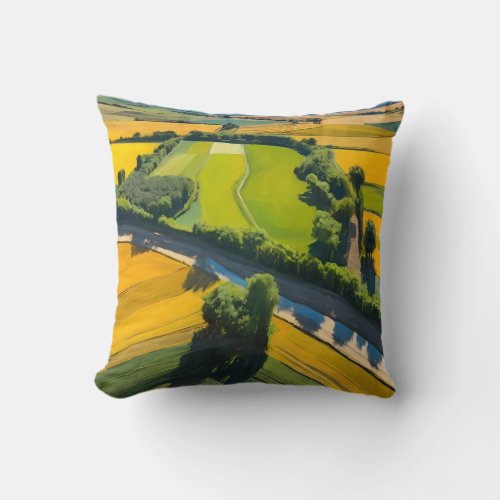 Abstract agricultural area and green wavy field throw pillow