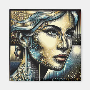 Abstract Ai Art   Women's Face Magnet