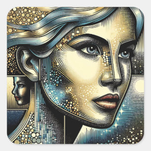 Abstract Ai Art Women's Face Square Sticker