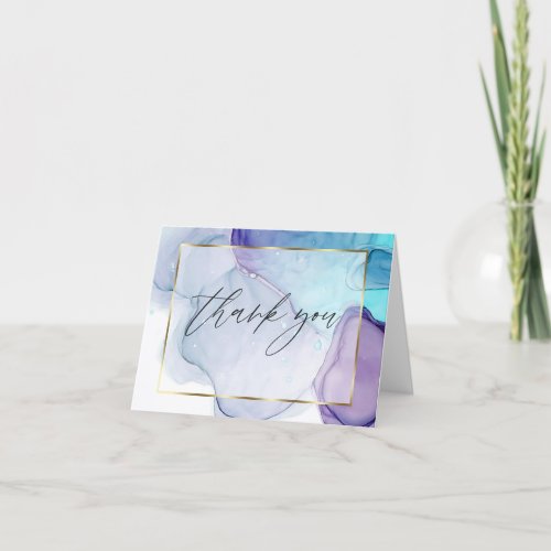 Abstract Alcohol Ink Aqua Purple Thank You Card