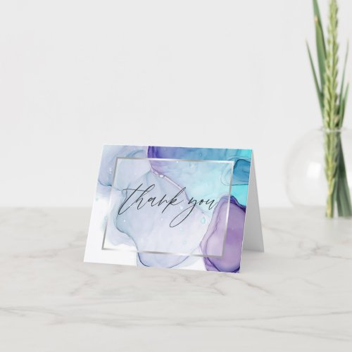 Abstract Alcohol Ink Aqua Purple Thank You Card