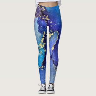 Abstract Alcohol Ink Art Blue Gold Aqua Purple Leggings