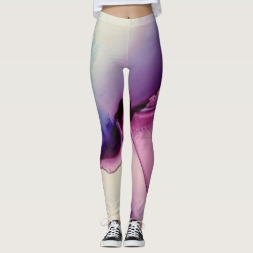 Abstract Alcohol Ink Art Pink Purple Blue White Leggings