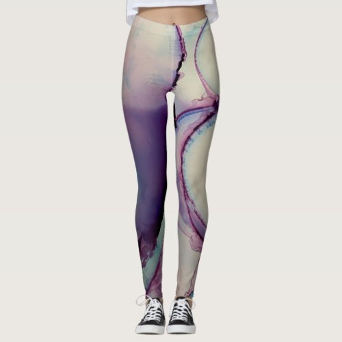 Abstract Alcohol Ink Art Pink Purple Blue White Leggings