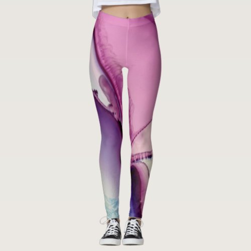 Abstract Alcohol Ink Art Pink Purple Blue White Leggings