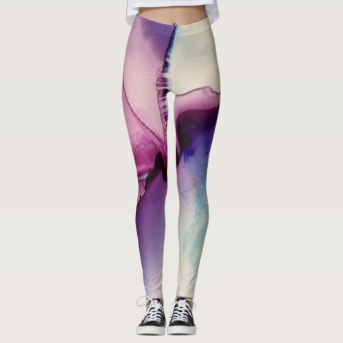 Abstract Alcohol Ink Art Pink Purple Blue White Leggings