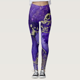 Abstract Alcohol Ink Art Rich Purples with Gold Leggings