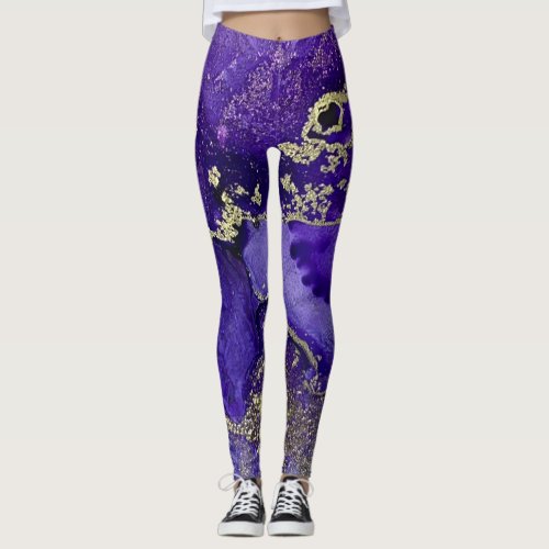 Abstract Alcohol Ink Art Rich Purples with Gold Leggings