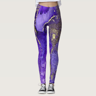 Abstract Alcohol Ink Art Rich Purples with Gold Leggings