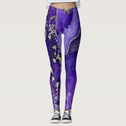 Abstract Alcohol Ink Art Rich Purples with Gold Leggings