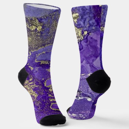 Abstract Alcohol Ink Art Rich Purples with Gold Socks