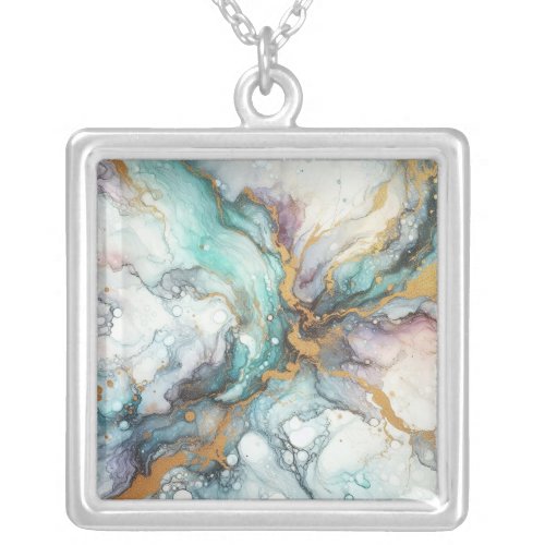 ABSTRACT ALCOHOL INK ART  SILVER PLATED NECKLACE
