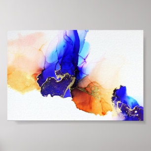 Abstract Alcohol Ink Blue Orange Gold Poster
