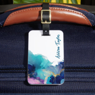 Abstract Alcohol Ink Blue/Teal/Lavender Luggage Tag