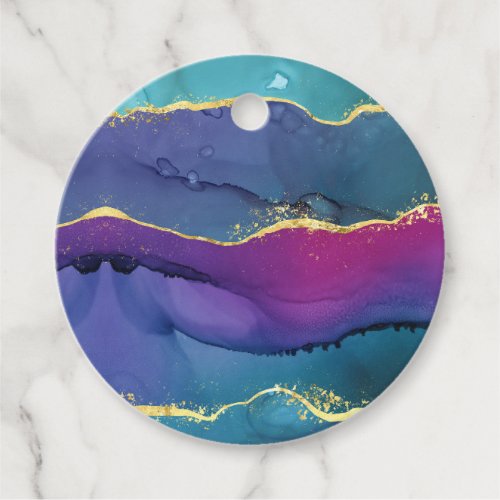 Abstract alcohol ink design purple pink teal favor tags
