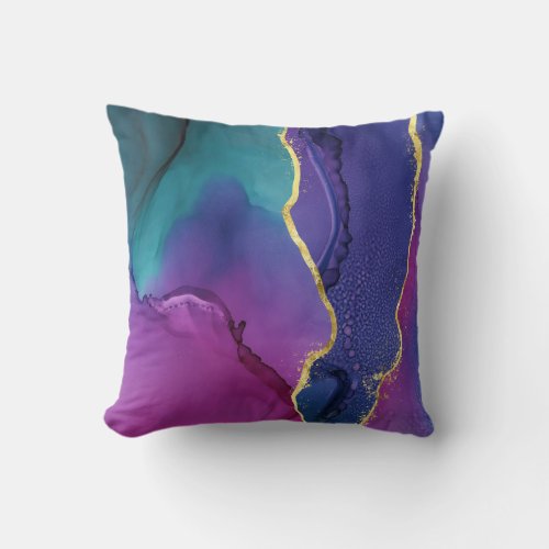 Abstract alcohol ink design purple pink teal throw pillow