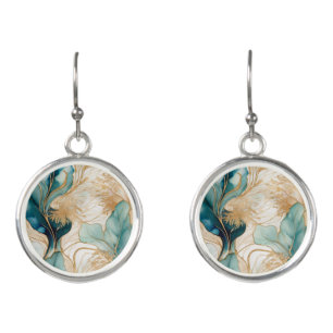 Abstract Alcohol Ink Earrings with Gold Accents