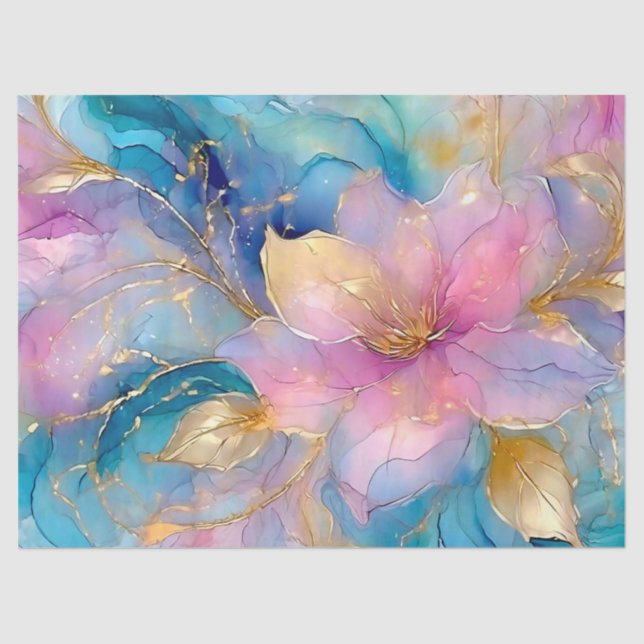 Abstract Alcohol Ink Floral Decoupage Tissue Paper (Front)