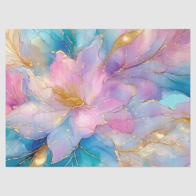 Abstract Alcohol Ink Floral Decoupage Tissue Paper (Front)