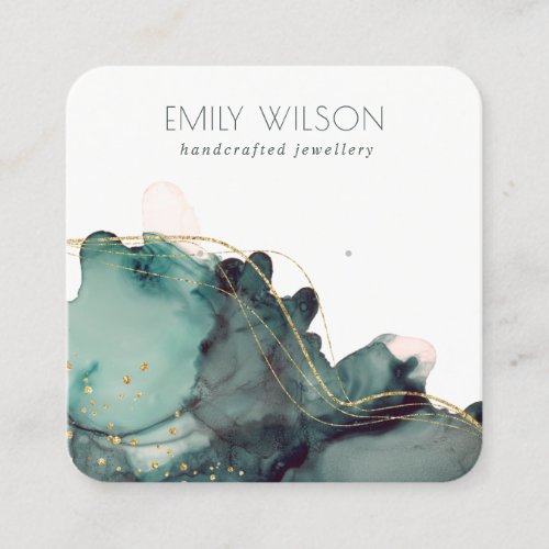 Abstract Alcohol Ink Gold Green Earring Display Square Business Card