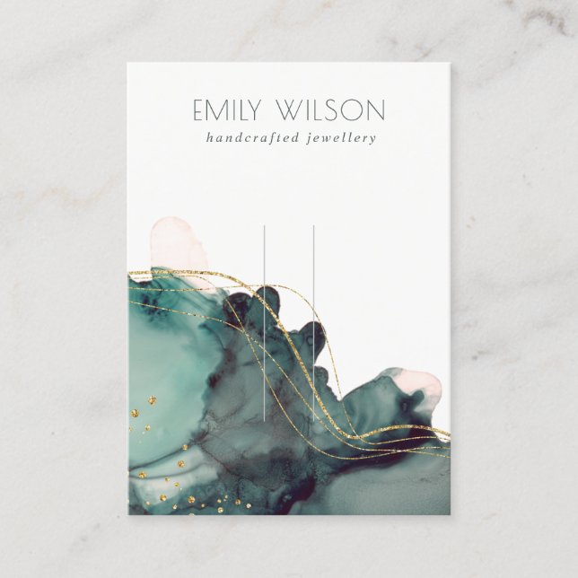 Abstract Alcohol Ink Gold Green Hairpin Display Business Card (Front)