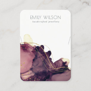 Abstract Alcohol Ink Gold Maroon Necklace Display Business Card