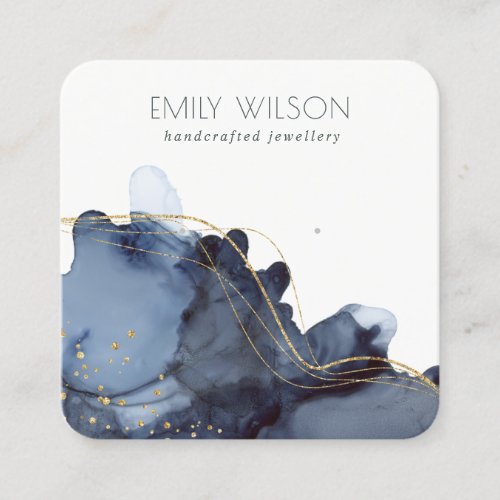Abstract Alcohol Ink Gold Navy Earring Display Square Business Card